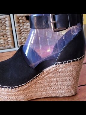 Marc Fisher Black Espadrille Wedge Sandals